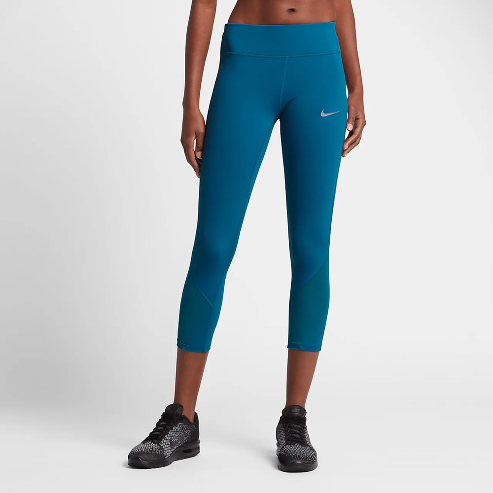 EC Nike Running Teal Capri Compression leggings mesh & drawstrings size Large